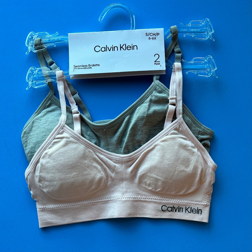 Calvin Klein Girls Seamless Bralette with removable pad Small 6 - 6X Pink / Gray